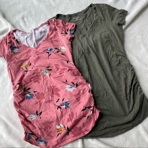 Motherhood Maternity Pink & Green V Neck Basic Shirts (Set of Two) size small